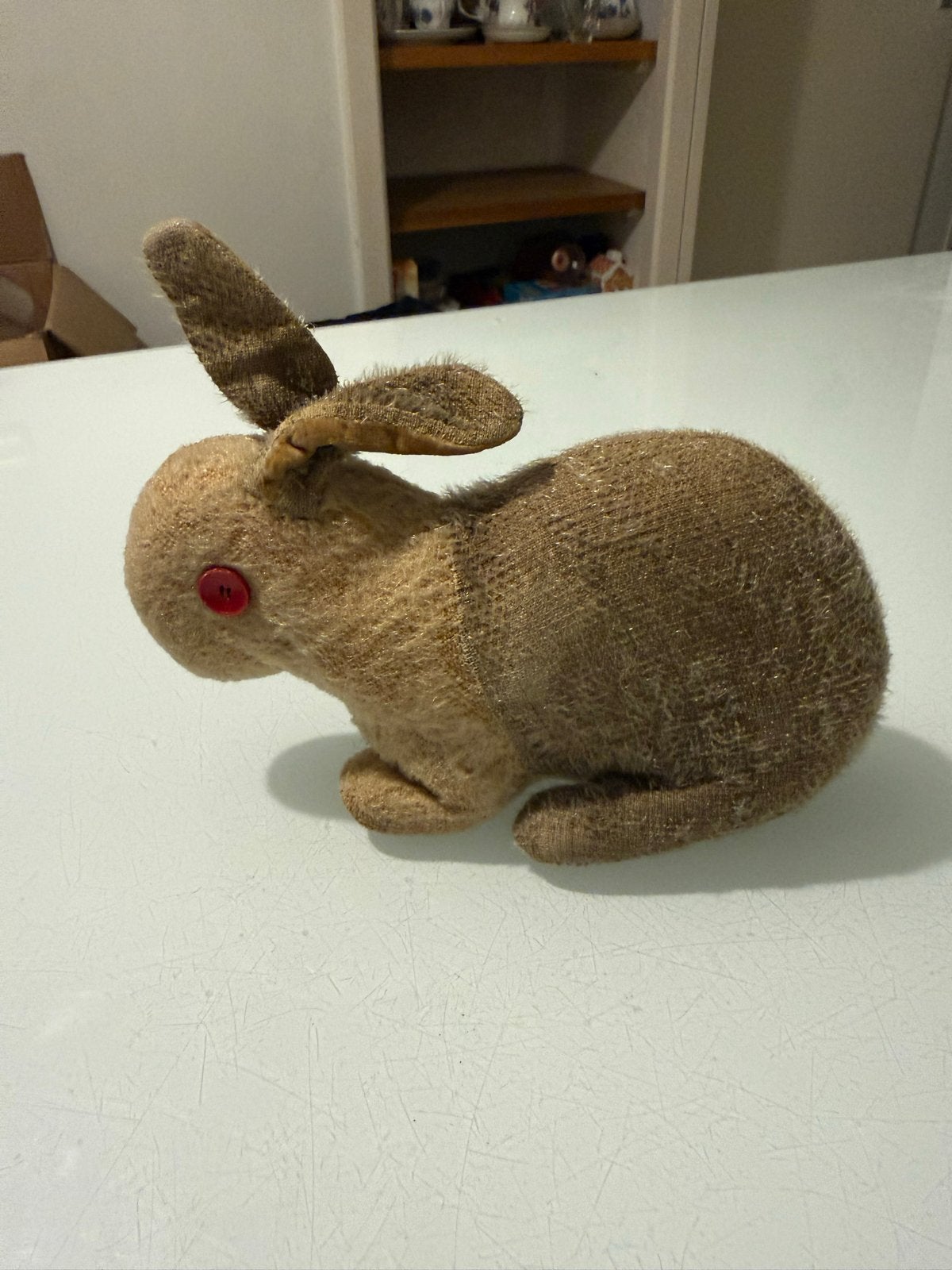 Vintage Konijn Knuffel - Bruin met Rode Ogen, Ophalen of Verzenden, Gebruikt, Bruin, Konijn