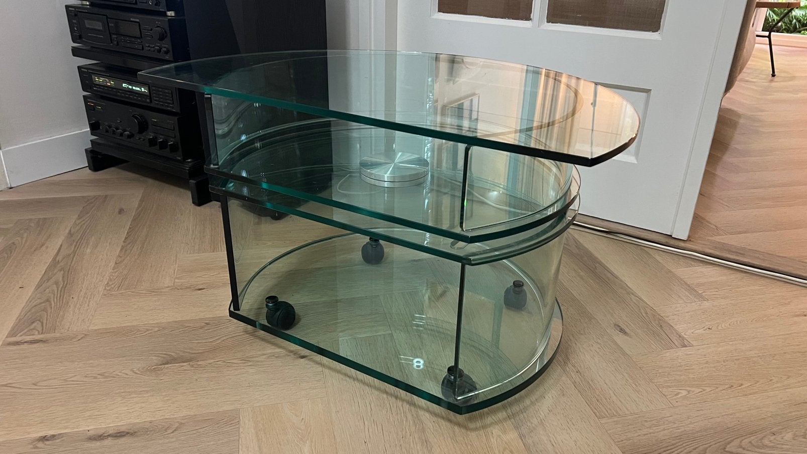 Design TV of Audio meubel glas halfrond, Ophalen, 50 tot 100 cm, Minder dan 100 cm, 50 tot 75 cm