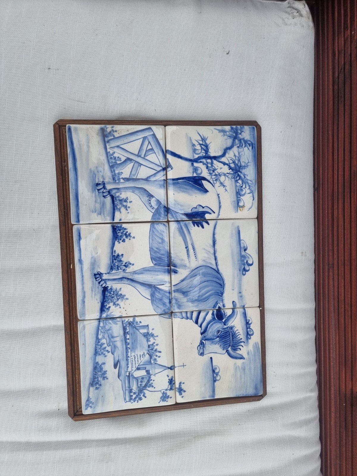 Delfts Blauw Tegeltableau met Koe in Landschap, Antiek en Kunst, Ophalen of Verzenden