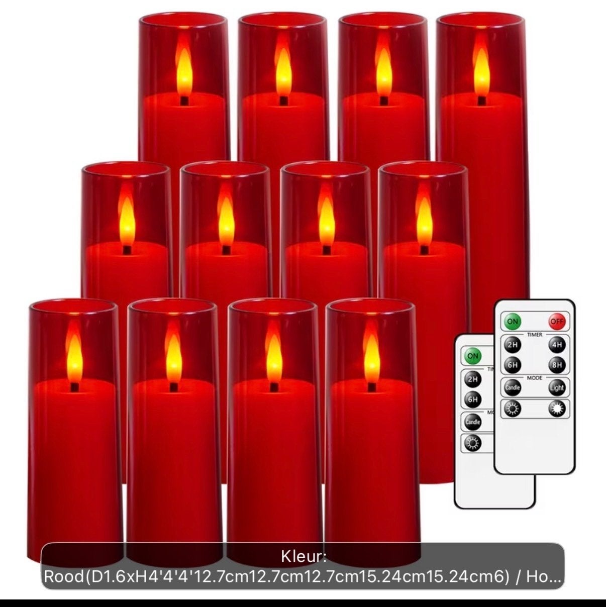 12 Rode LED Kaarsen met Afstandsbediening en Timer, Huis en Inrichting, Overige merken, Ophalen of Verzenden, Kaars, Rood