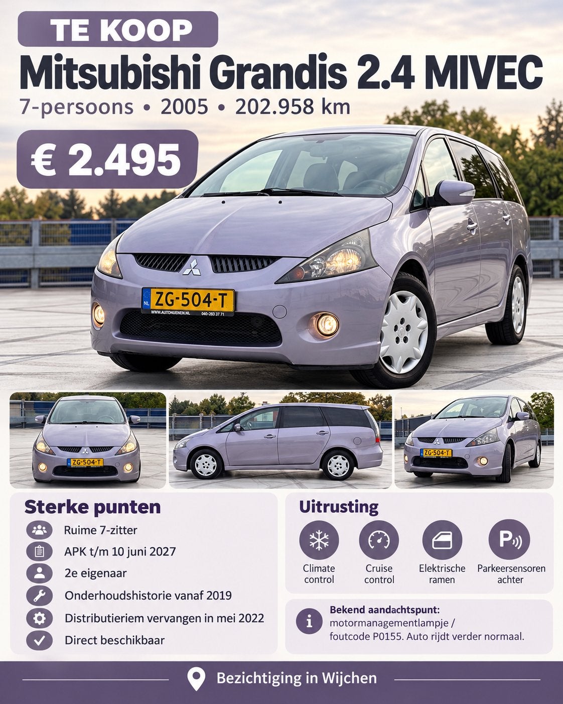 Ruime,verzorgde Mitsubishi Grandis 2.4 MIVEC 7-persoons, Auto's, Voorwielaandrijving, 164 pk, Blauw, 7 stoelen
