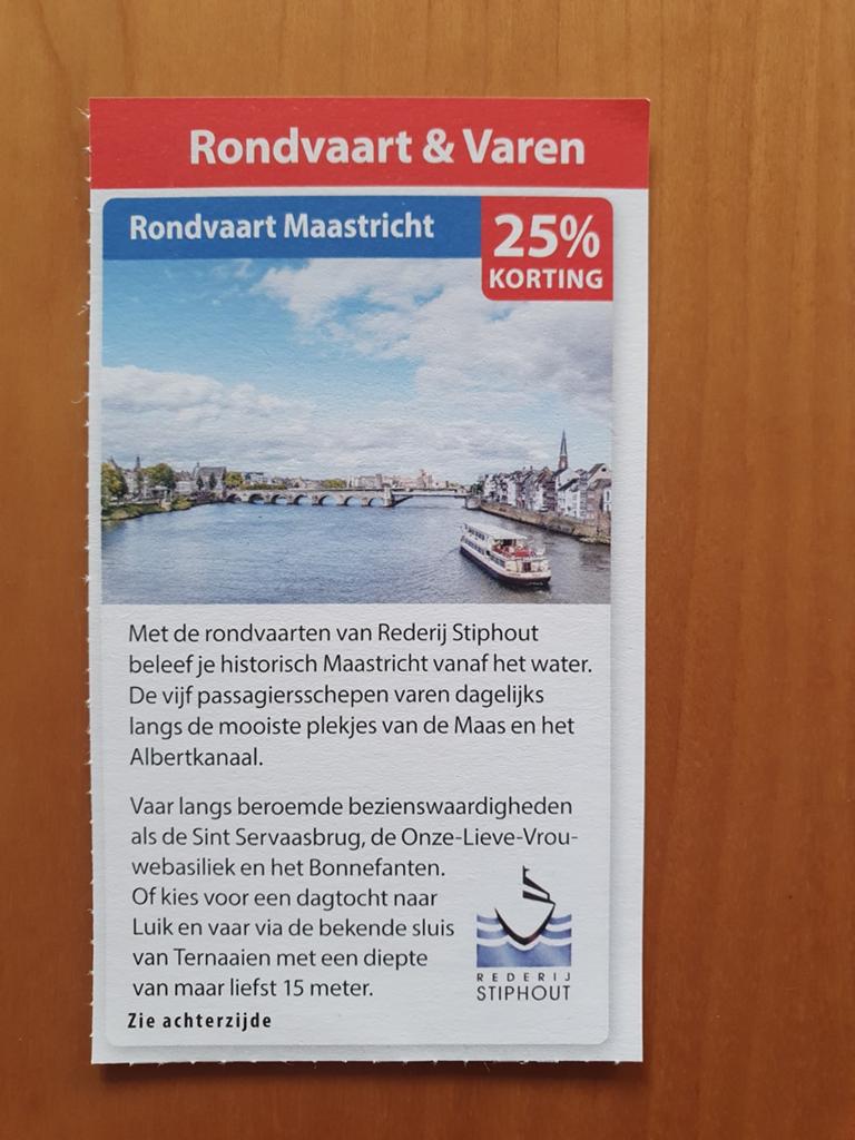 Rondvaart Maastricht Rederij Stiphout 25% korting, Tickets en Kaartjes, Drie personen of meer, Kortingsbon