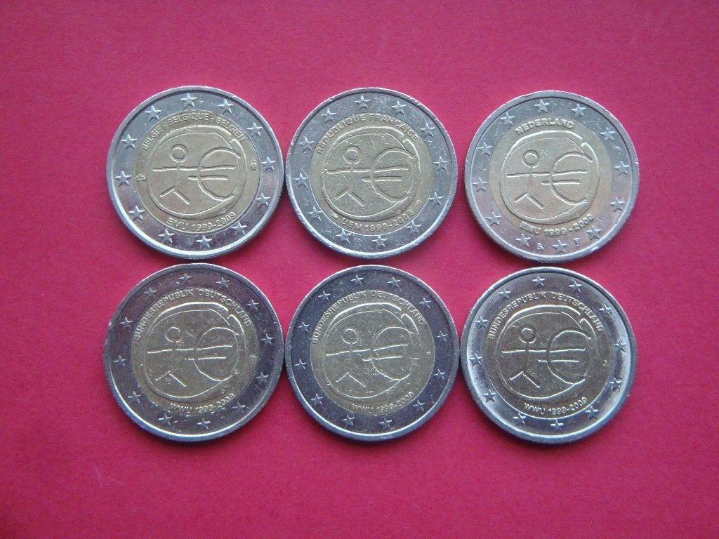 Setje 2 Euromunten tien jaar EMU Stickman 2009., Verzenden, Overige landen, 2 euro, Setje
