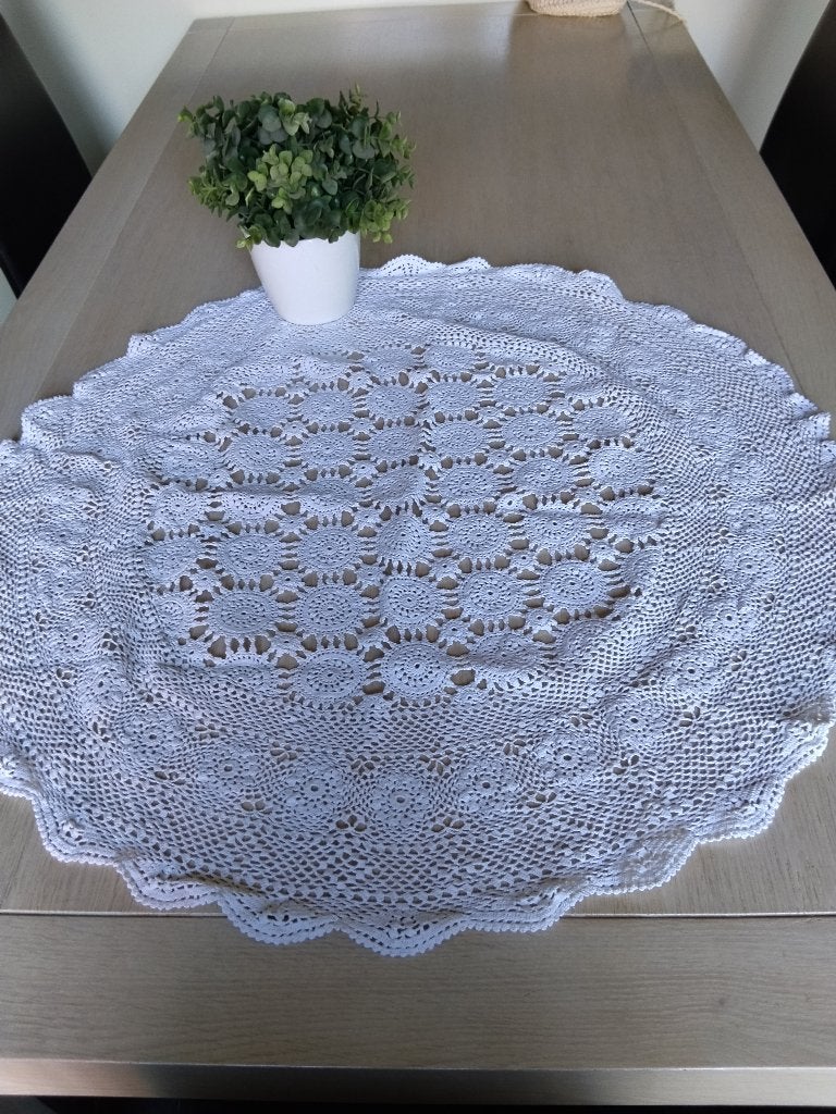 vintage rond wit gehaakt tafeldoek, Rond, Ophalen of Verzenden, Zo goed als nieuw, Katoen