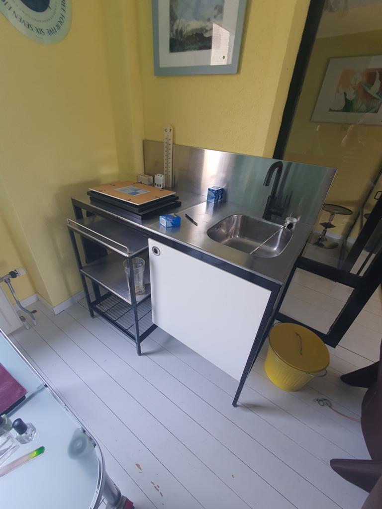(Buiten) RVS keukenblok, wastafel, Huis en Inrichting, Keuken | Complete keukens, Ophalen, Wit, Enkelwandige keuken, Zo goed als nieuw