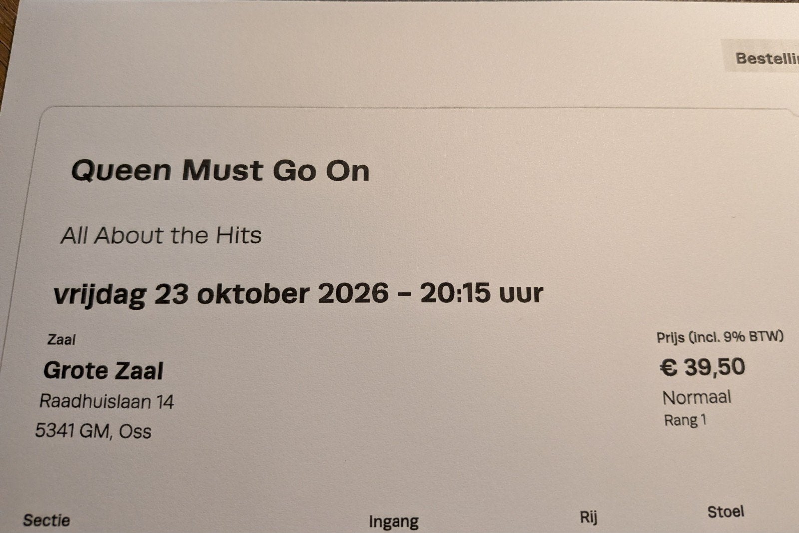 kaarten voor Queen must go on Lievekamp Oss, Twee personen, Oktober