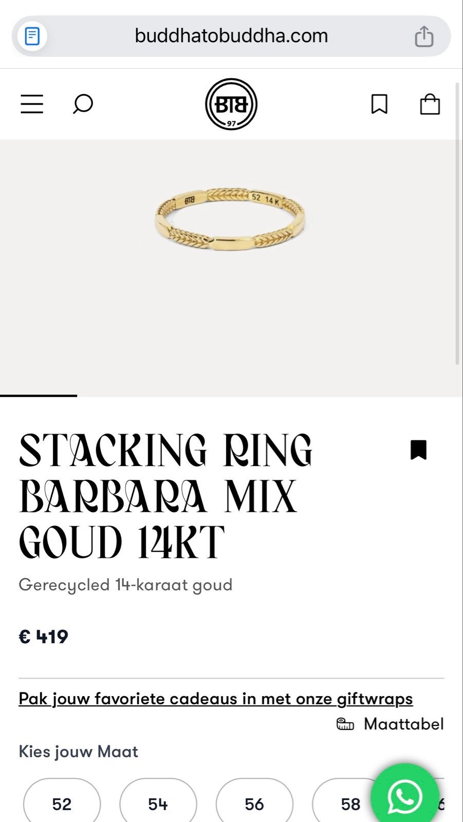 Buddha to Buddha Goud ring 14 karaats 585, Ophalen of Verzenden, Dame, Goud, Goud