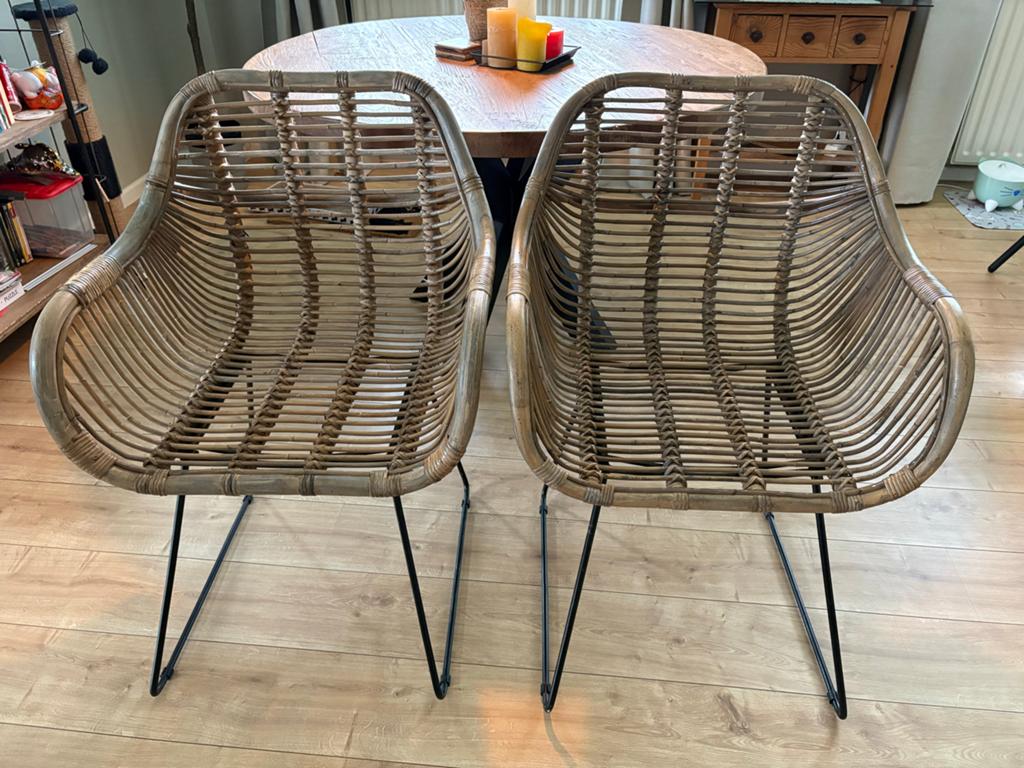 Rotan eetkamerstoelen met metalen onderstel, Ophalen, Twee, Overige kleuren, Riet of Rotan