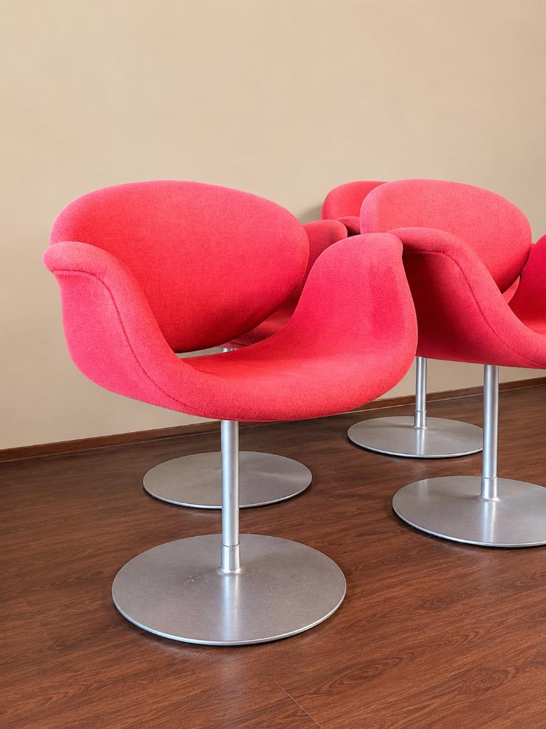 4 Little Tulip stoelen Pierre Paulin Artifort rood, Ophalen, Gebruikt, Vintage Design, Rood