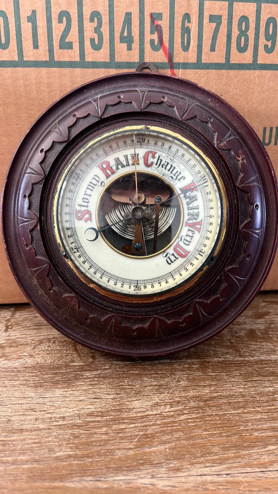Oude Engelse Barometer (ongeveer1920) diameter 18cm, Audio, Tv en Foto, Weerstations en Barometers, Ophalen of Verzenden, Gebruikt