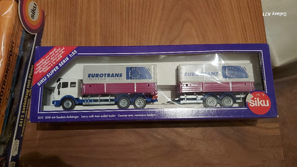 Siku 3515 Mercedes oplegger met aanhanger Eurotrans, Ophalen of Verzenden, Zo goed als nieuw, Bus of Vrachtwagen, SIKU
