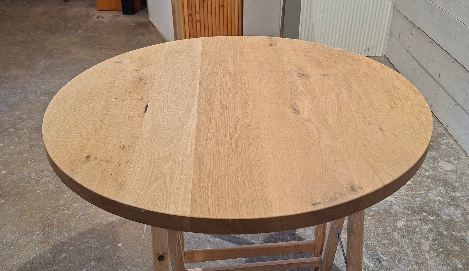 Showroom opruiming: Massief Eiken Rond Tafelblad 100cm, Huis en Inrichting, Ophalen, Zo goed als nieuw, 100 tot 150 cm, 100 tot 150 cm
