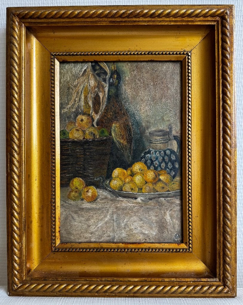 Antiek stilleven uit 1929 in fraaie vergulde lijst, Antiek en Kunst, Ophalen of Verzenden