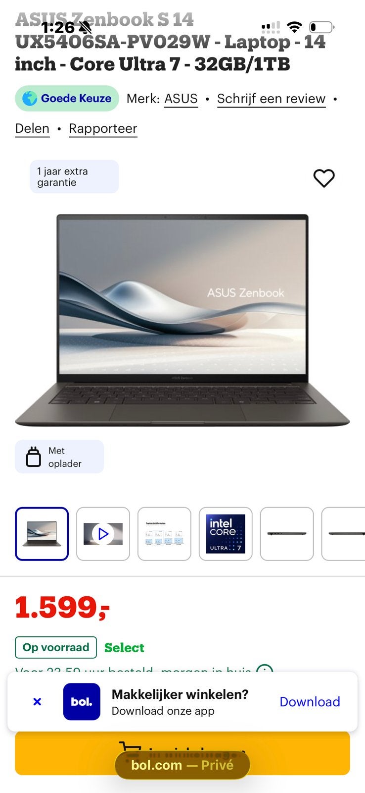 ASUS Zenbook UX5406SA-PV029W - zgan in doos, Computers en Software, Windows Laptops, 2 tot 3 Ghz, 8 GB, Nieuw, Ophalen of Verzenden