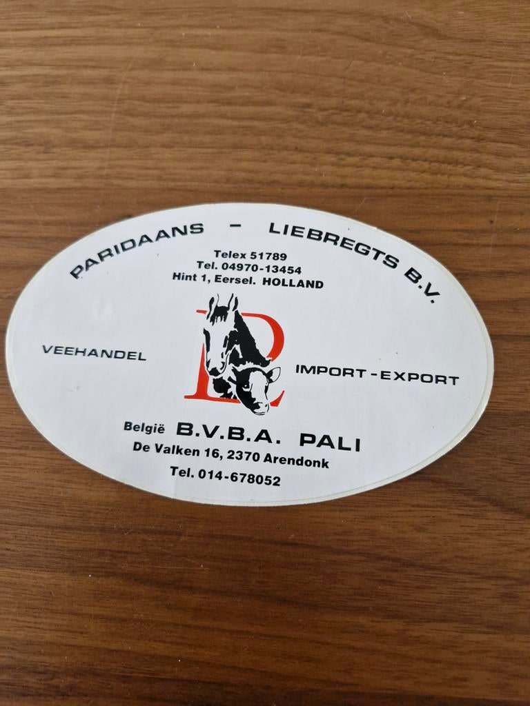 7020 Ovale sticker Veehandel Paridaans Liebregts B.V., Ophalen of Verzenden