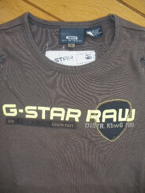G-STAR t- shirt bruin gele text maat S, Kleding | Heren, T-shirts, Ophalen of Verzenden, Zo goed als nieuw, Bruin, G-Star Raw