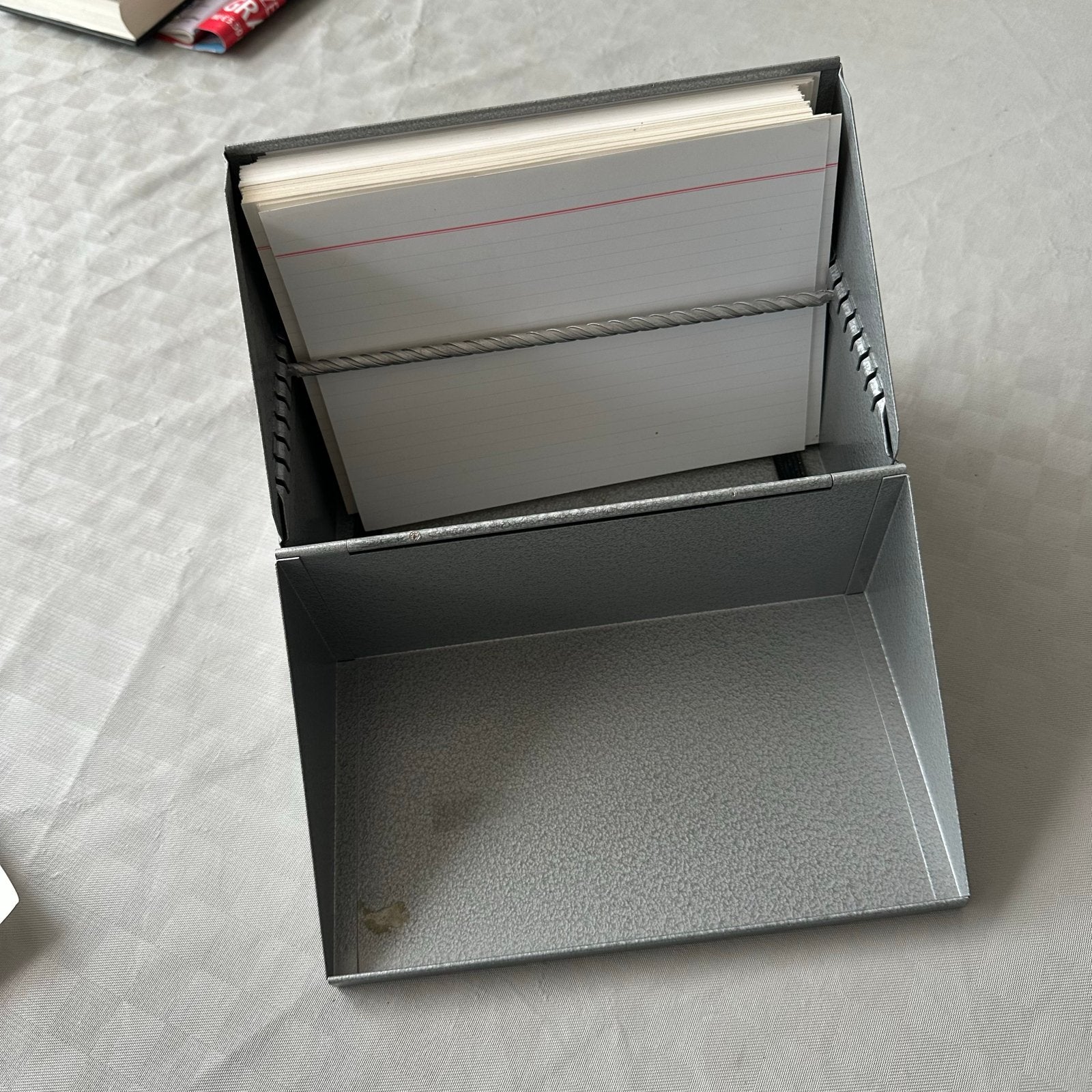 Vintage Metalen kaartenbak met indexkaarten, Ophalen of Verzenden, Gebruikt