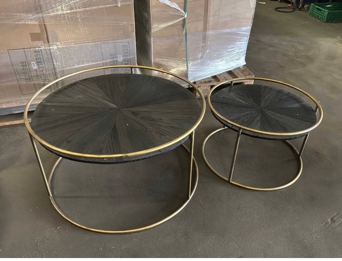 PTMD Carry Salontafelset Zwart Hout Goud Rond (2 stuks), Ophalen, Rond, Nieuw, 50 tot 100 cm