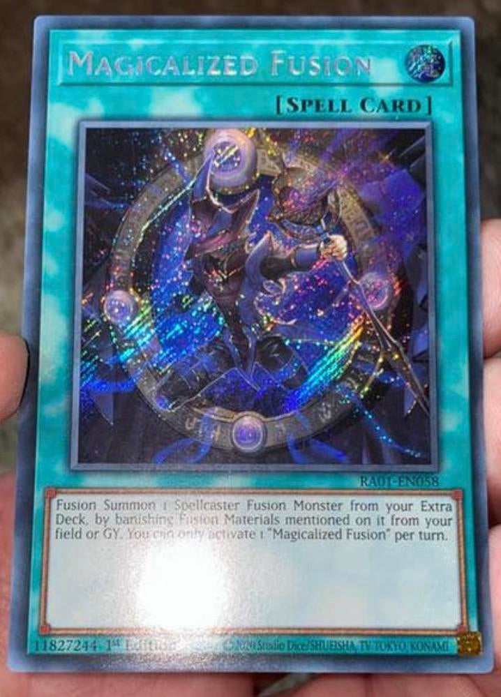 Yu-Gi-Oh! Magicalized Fusion RA01 1st Edition !, Ophalen of Verzenden, Zo goed als nieuw, Losse kaart, Foil