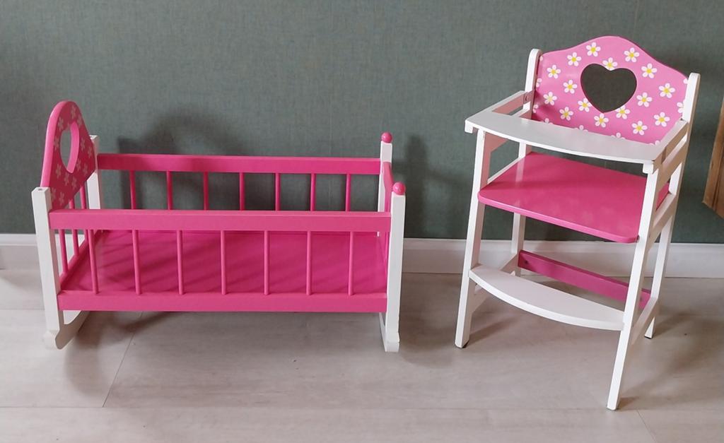 Houten poppen schommelwieg en kinderstoel, Kinderen en Baby's, Speelgoed | Poppen, Ophalen, Gebruikt, Overige typen