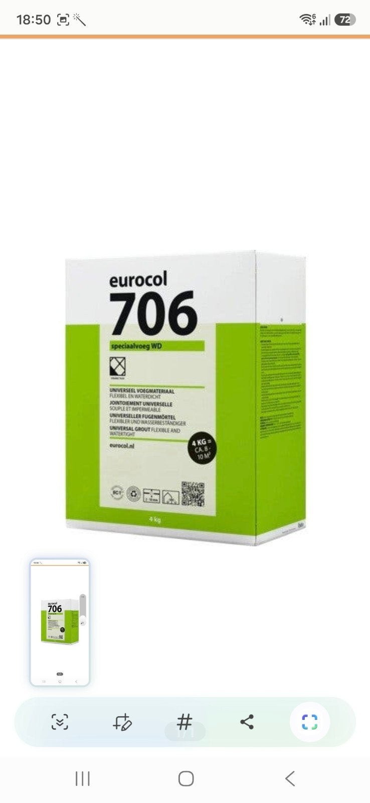 Eurocol 706 Speciaalvoeg WD - KOOPJE, Doe-het-zelf en Verbouw, Tegels, Nieuw, Wandtegels, Overige materialen, Minder dan 20 cm