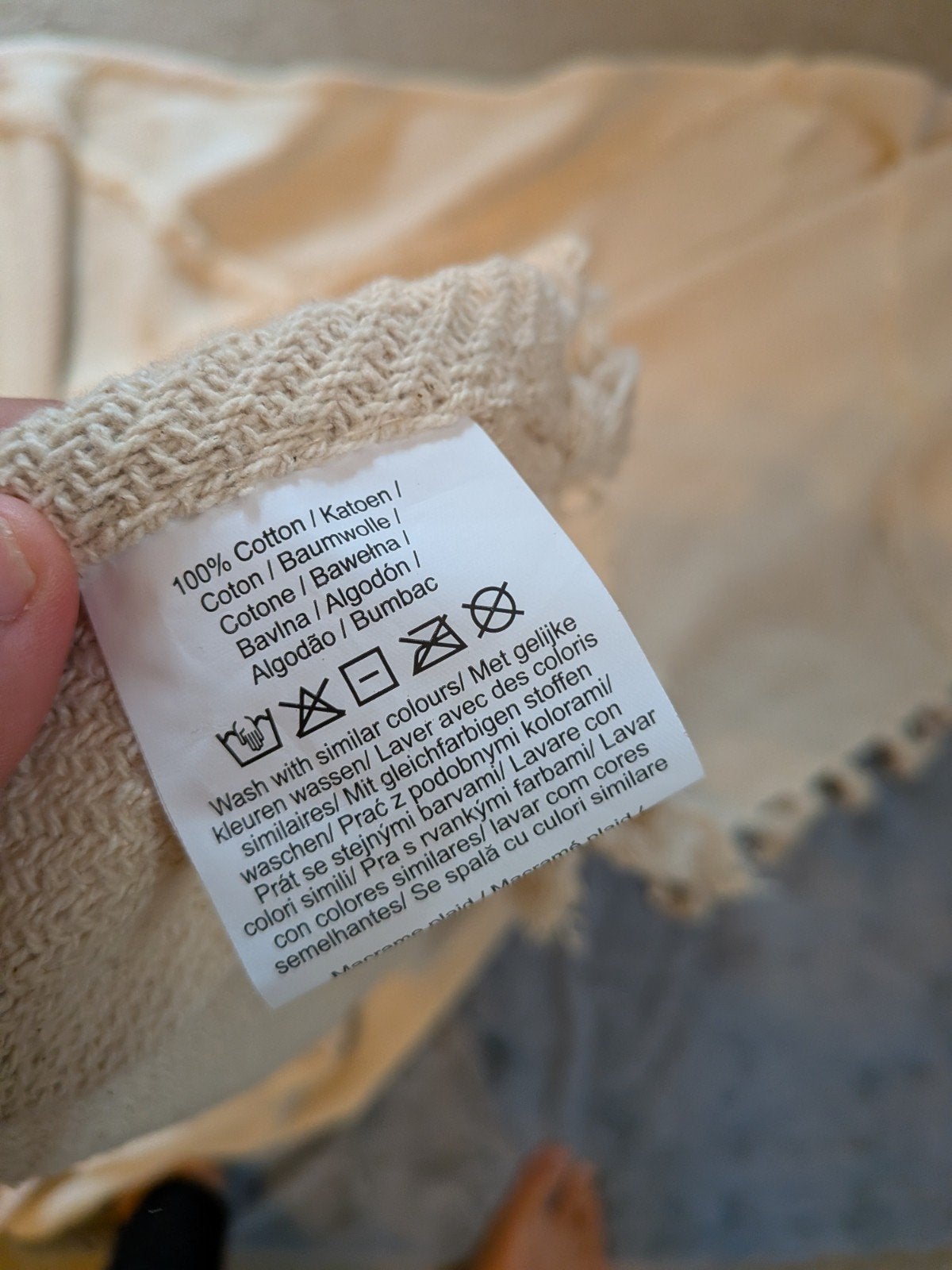 Crèmekleurige katoenen deken met patroon, Modern, Comfortabel, 100 tot 150 cm, Ophalen of Verzenden, Zo goed als nieuw