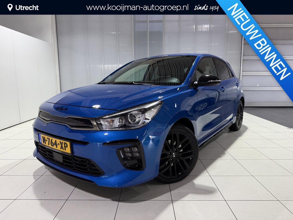 Kia Rio 1.0 T-GDi MHEV GT-Line schuif kanteldak, Apple Carpl, Auto's, Kia, Voorwielaandrijving, Gebruikt, Euro 6, Blauw