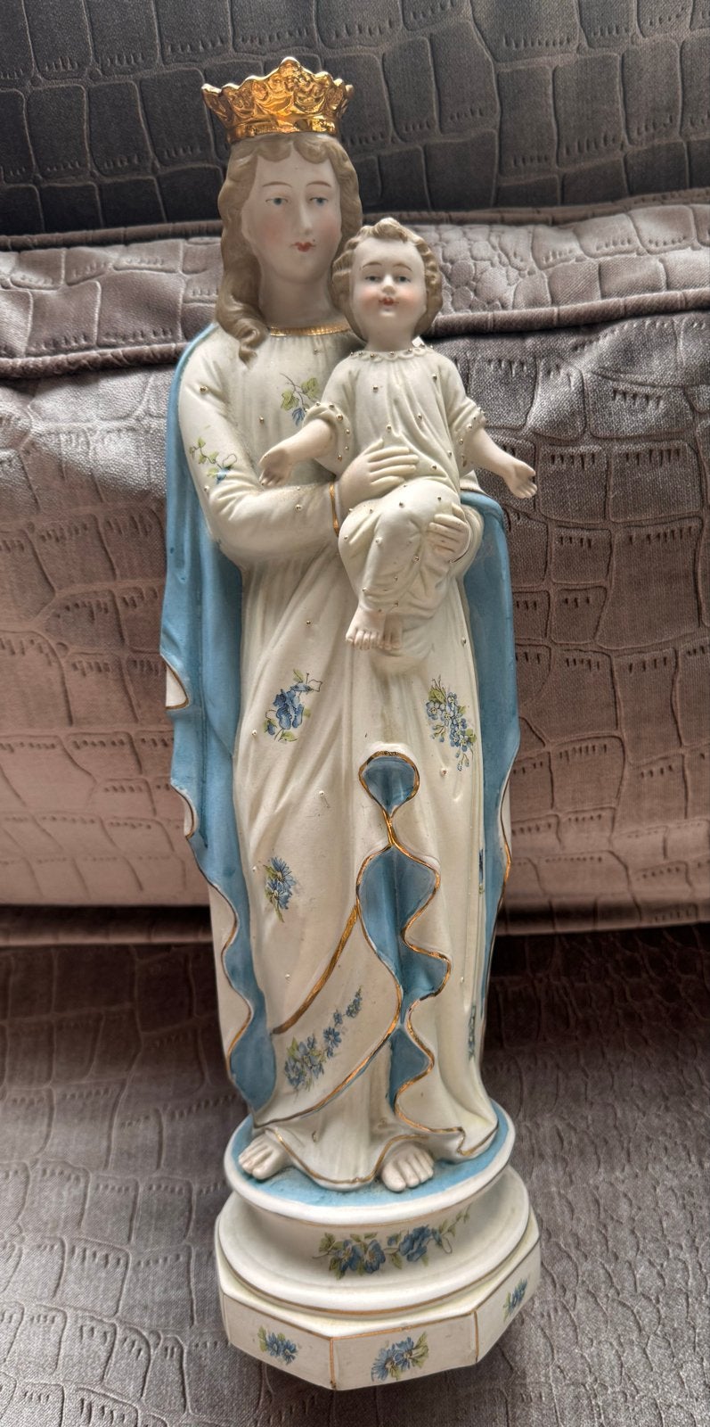 Antiek Mariabeeld met kindje Jezus - Porselein, Antiek en Kunst, Ophalen of Verzenden