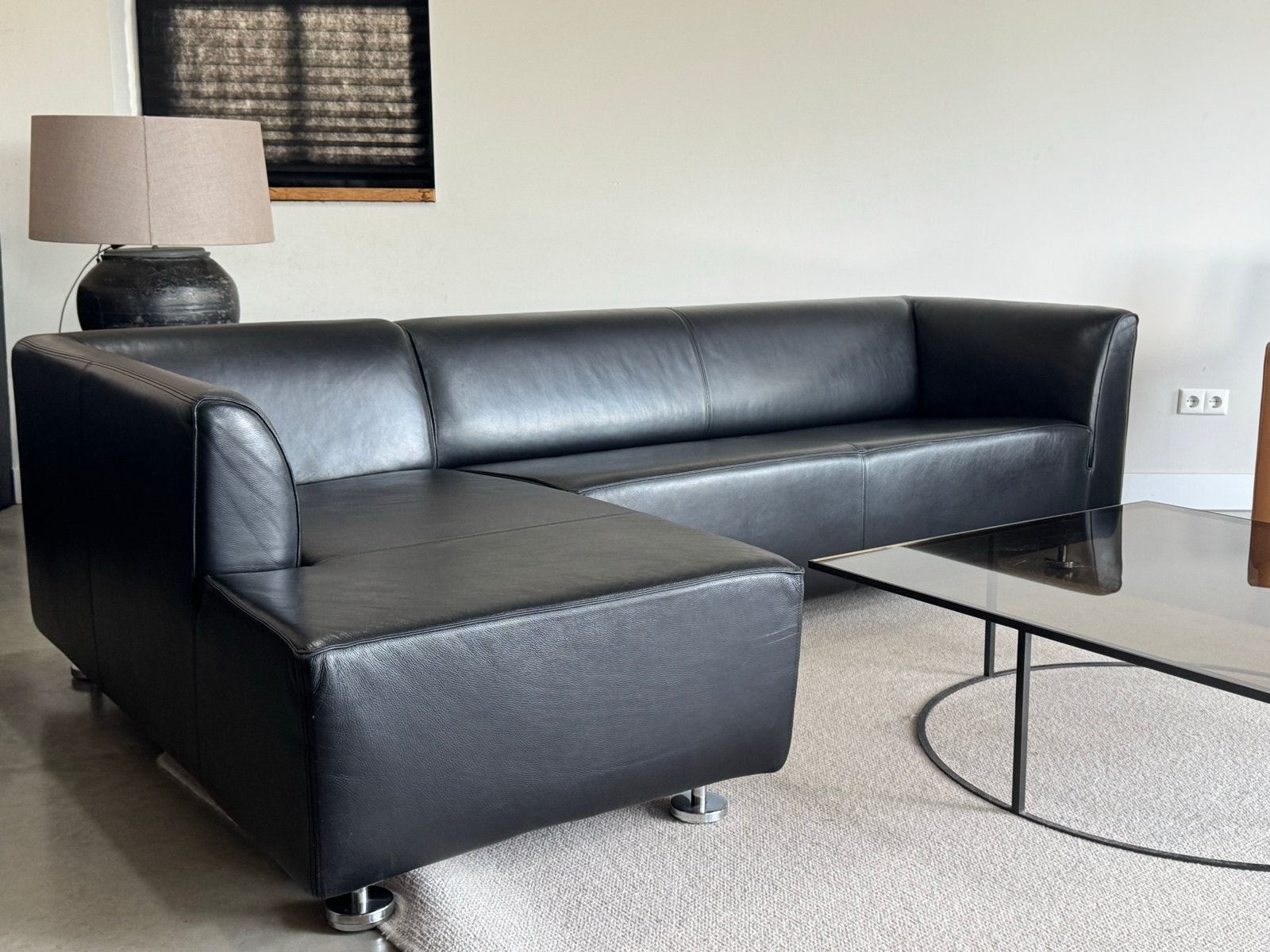 Gelderland 4800 Hoekbank | Zwart leder |  topstaat 145 x 260, Huis en Inrichting, X, Hoekbank, Leer, Ophalen of Verzenden