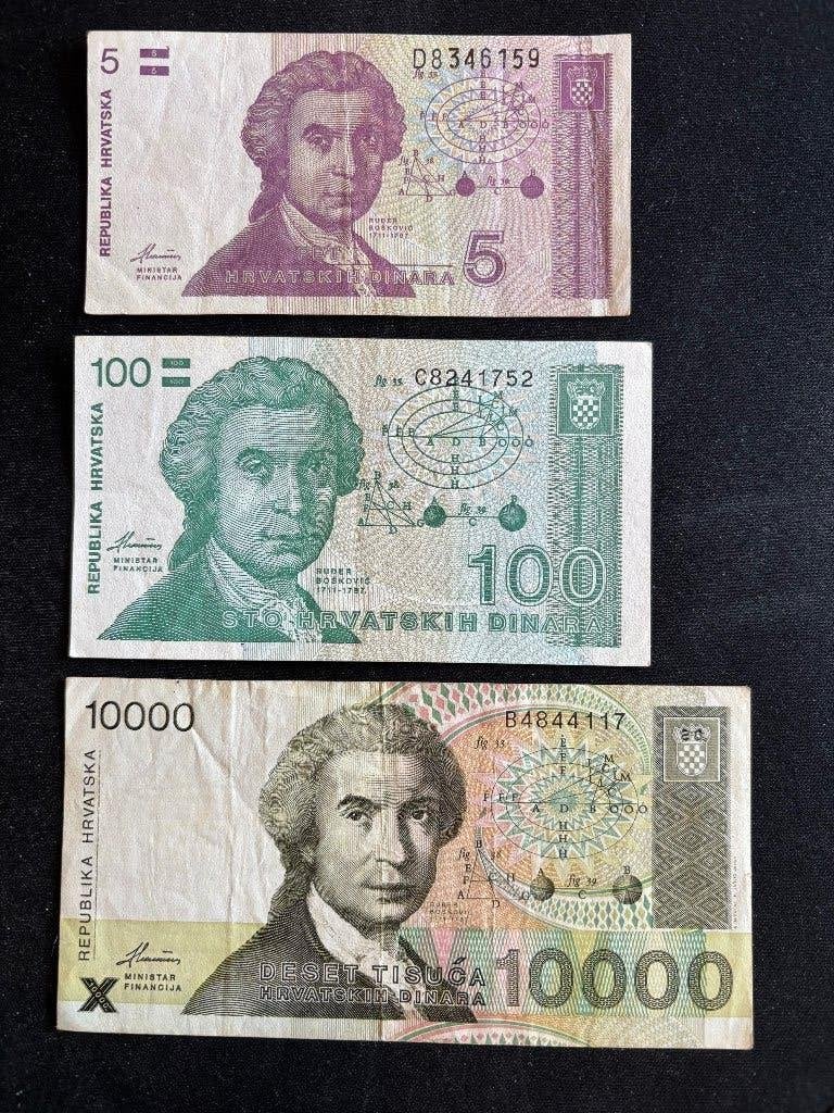 5, 100 en 10000 Dinar, Verzenden, Overige landen, Setje