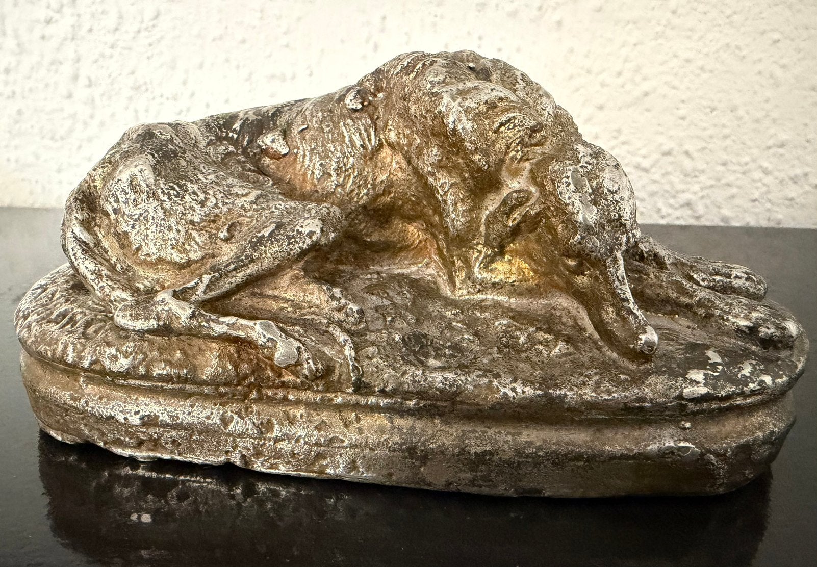 Vintage sculptuur Gaynard : zwaar metaal beeld greyhound, Antiek en Kunst, Zilver, Minder dan 20 cm, Ophalen of Verzenden, Zoogdier