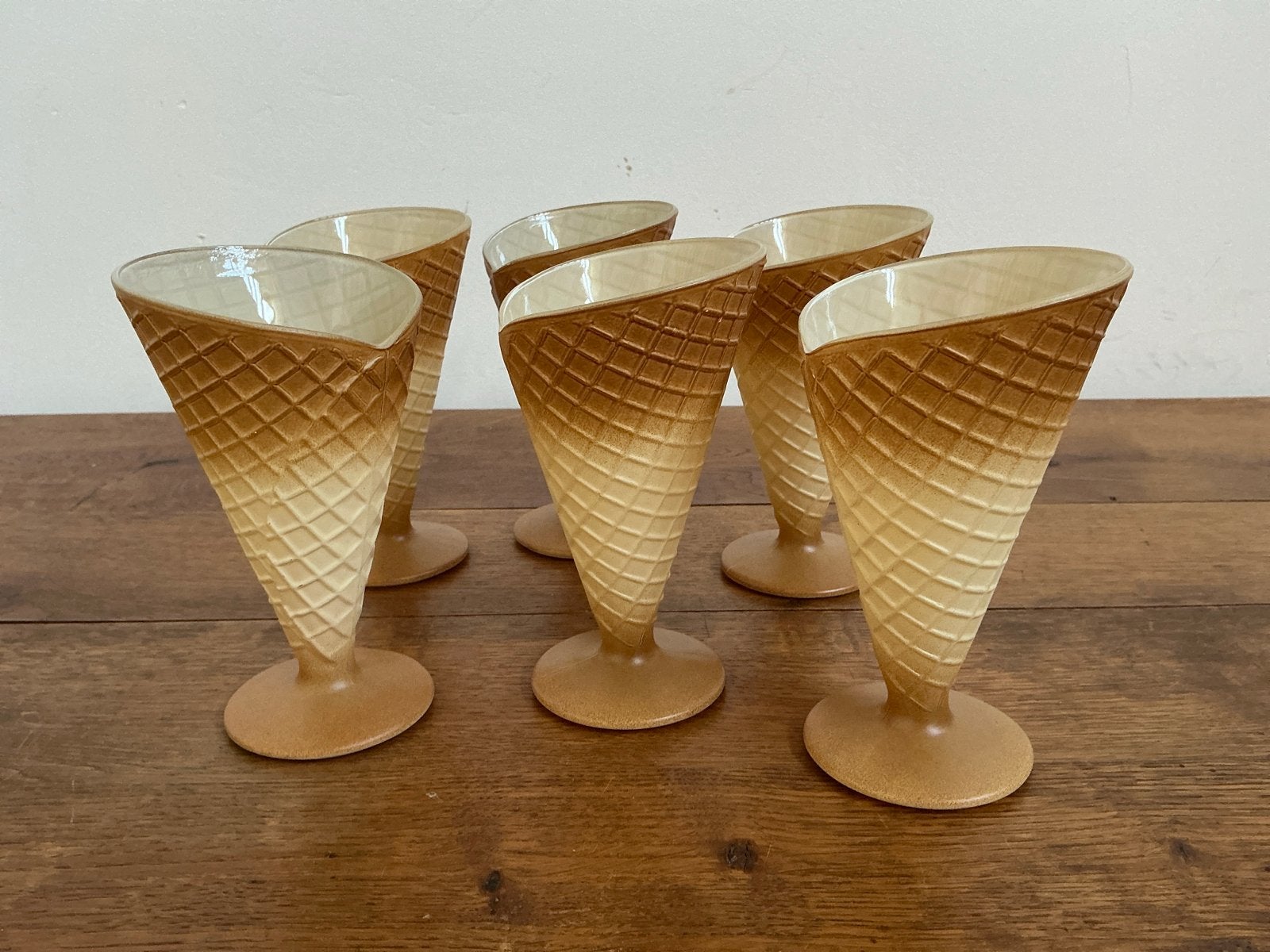 Set van 6 vintage ijscoupes met wafelmotief, Ophalen of Verzenden