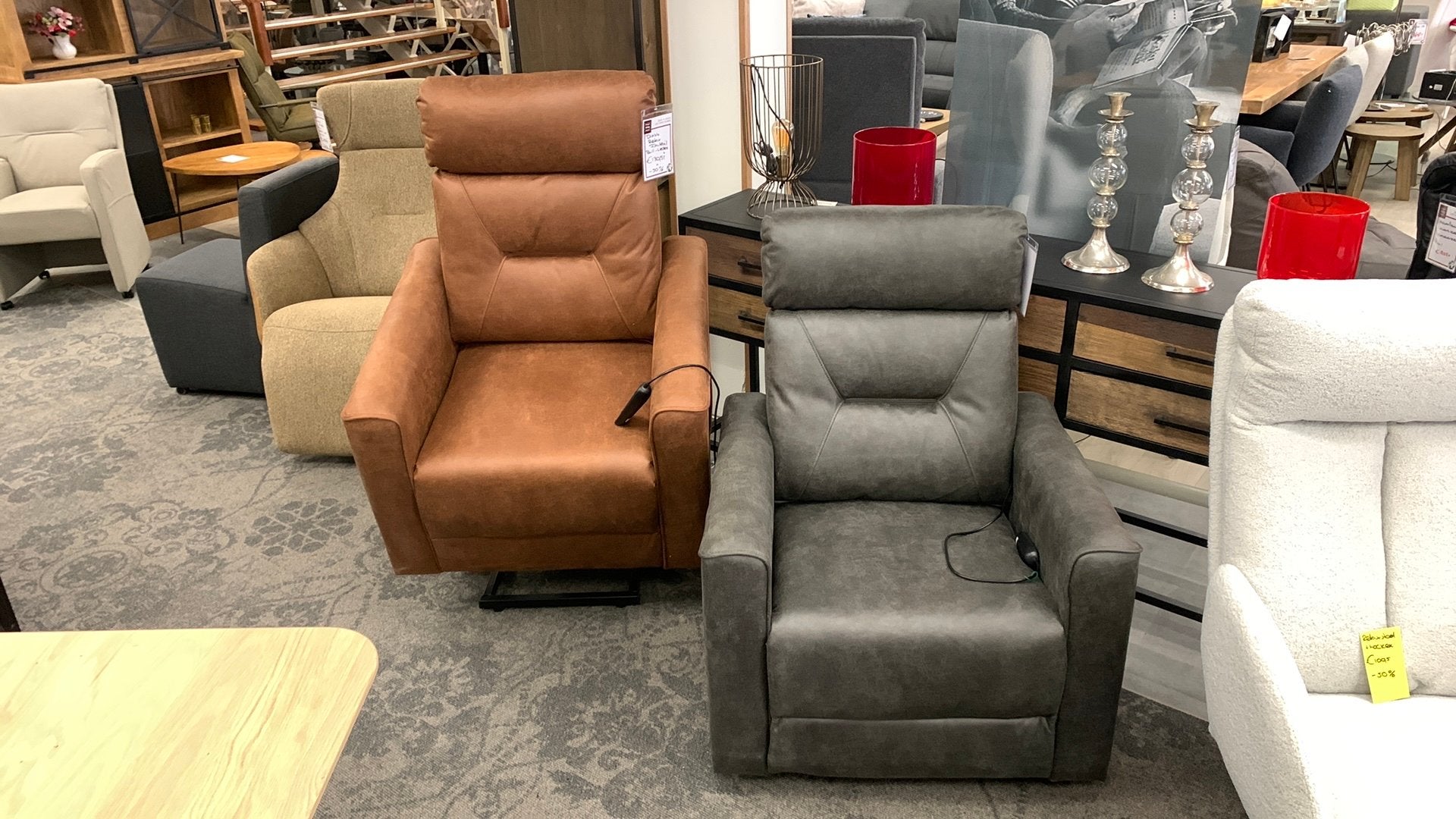 Relax faiteuil bull leder antraciet/ cognac, Ophalen, Zo goed als nieuw, 75 tot 100 cm, 50 tot 75 cm