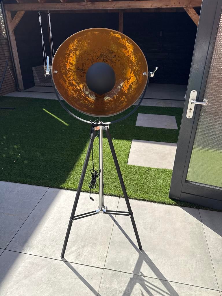 Grote Vloerlamp Studio Stijl Zwart/Goud, Ophalen, Zo goed als nieuw, Metaal, 150 tot 200 cm