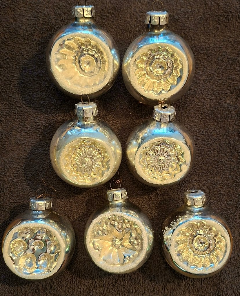 Set van 7 antieke glazen reflectorballen – DDR / GDR, Ophalen of Verzenden