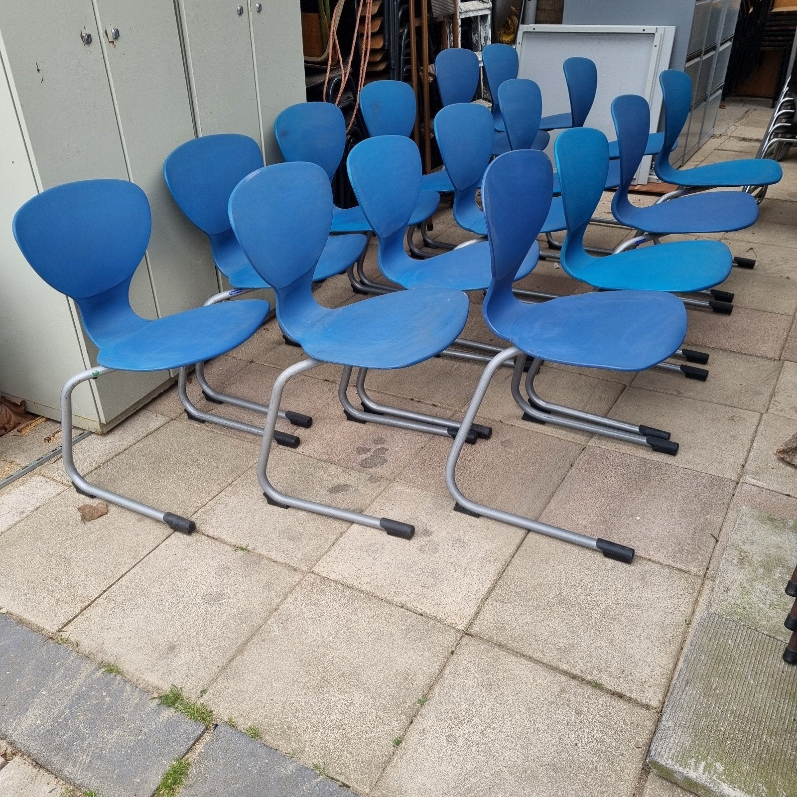 partij blauwe stoelen van Marko,  normale zithoogte, Ophalen, Gebruikt, Blauw, Metaal