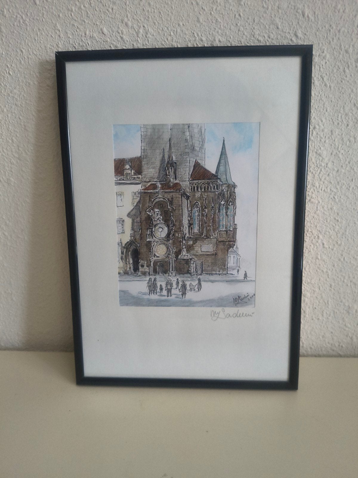 Ingelijste aquarel van de Astronomische Klok Praag, Ophalen of Verzenden