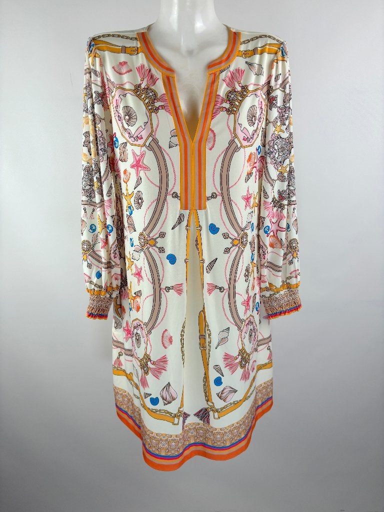 HALE BOB Beige oranje schelpen jurk  Maat XL, Beige, Maat 46/48 (XL) of groter, Ophalen of Verzenden, Zo goed als nieuw