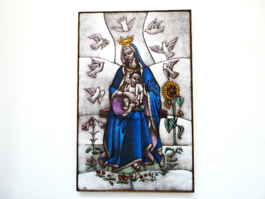 Opaline Icoon Maria kindje Jezus wtte duiven Gebr. Paridon, Ophalen of Verzenden