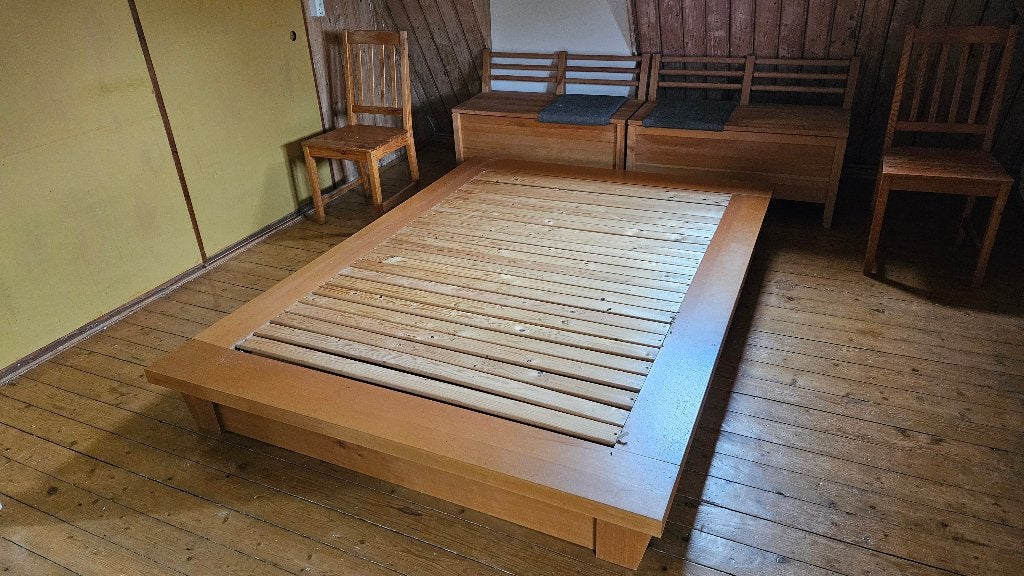 Habitat Bedframe van massief hout, Ophalen, Bruin, Tweepersoons, 190 cm of minder