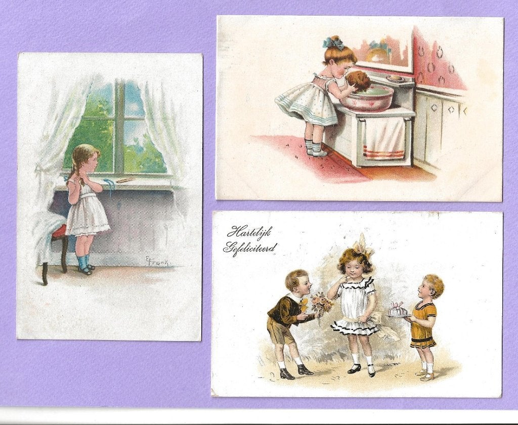 Haren vlechten, lekker poedelen, cadeautjes krijgen, Ophalen of Verzenden, Voor 1920, Gelopen, Kinderen