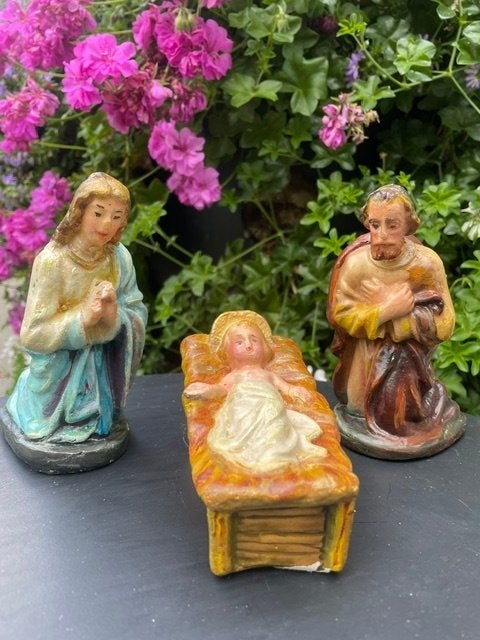 Kerstbeelden, kerstgroep steen, 11 delig, max 16 cm, Diversen, Kerst, Ophalen of Verzenden, Gebruikt