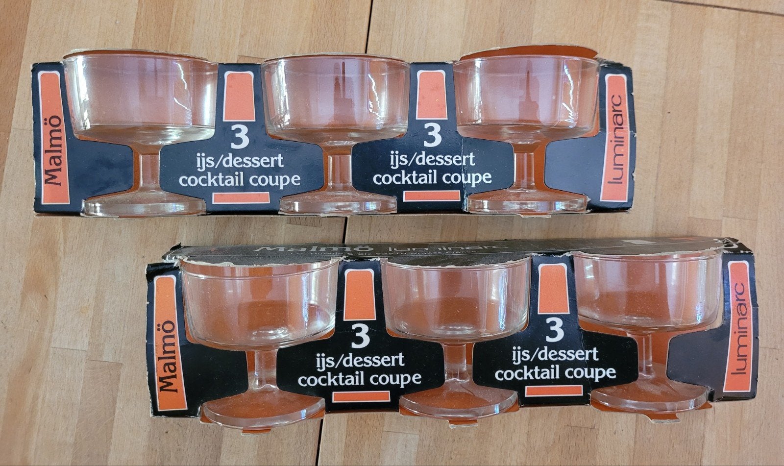 Vintage Luminarc Malmö ijs/dessert/cocktail coupes/glazen, Ophalen of Verzenden, Glas, Overige stijlen, Glas of Glazen