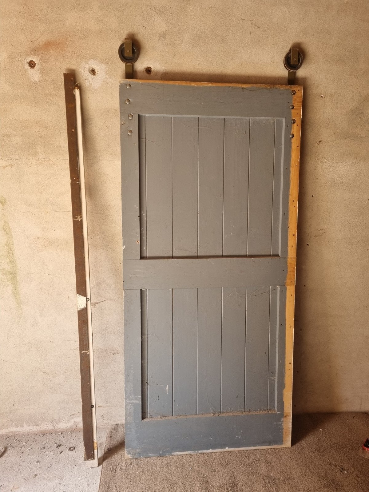 Grenen schuifdeur met rails - Opknapper, Gebruikt, Binnendeur, Schuifdeur, 200 tot 215 cm