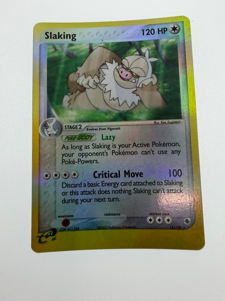 Slaking Pokémon Kaart 12/109 Holo Rare EX Ruby & Sapphire, Ophalen of Verzenden, Gebruikt, Losse kaart, Foil