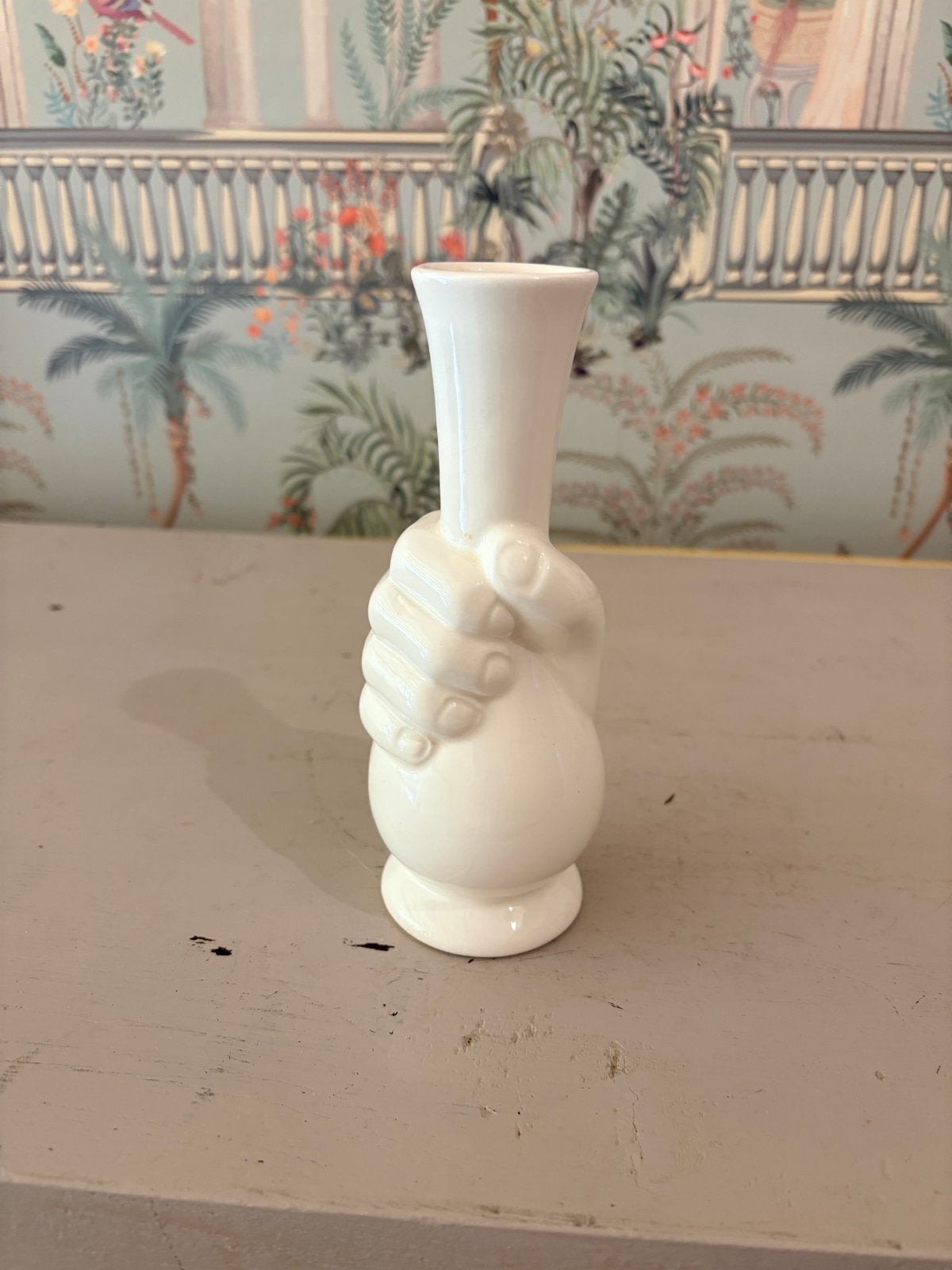 Vintage Witte Handvaas (Delfts Wit Stijl) - 16 cm, Ophalen of Verzenden