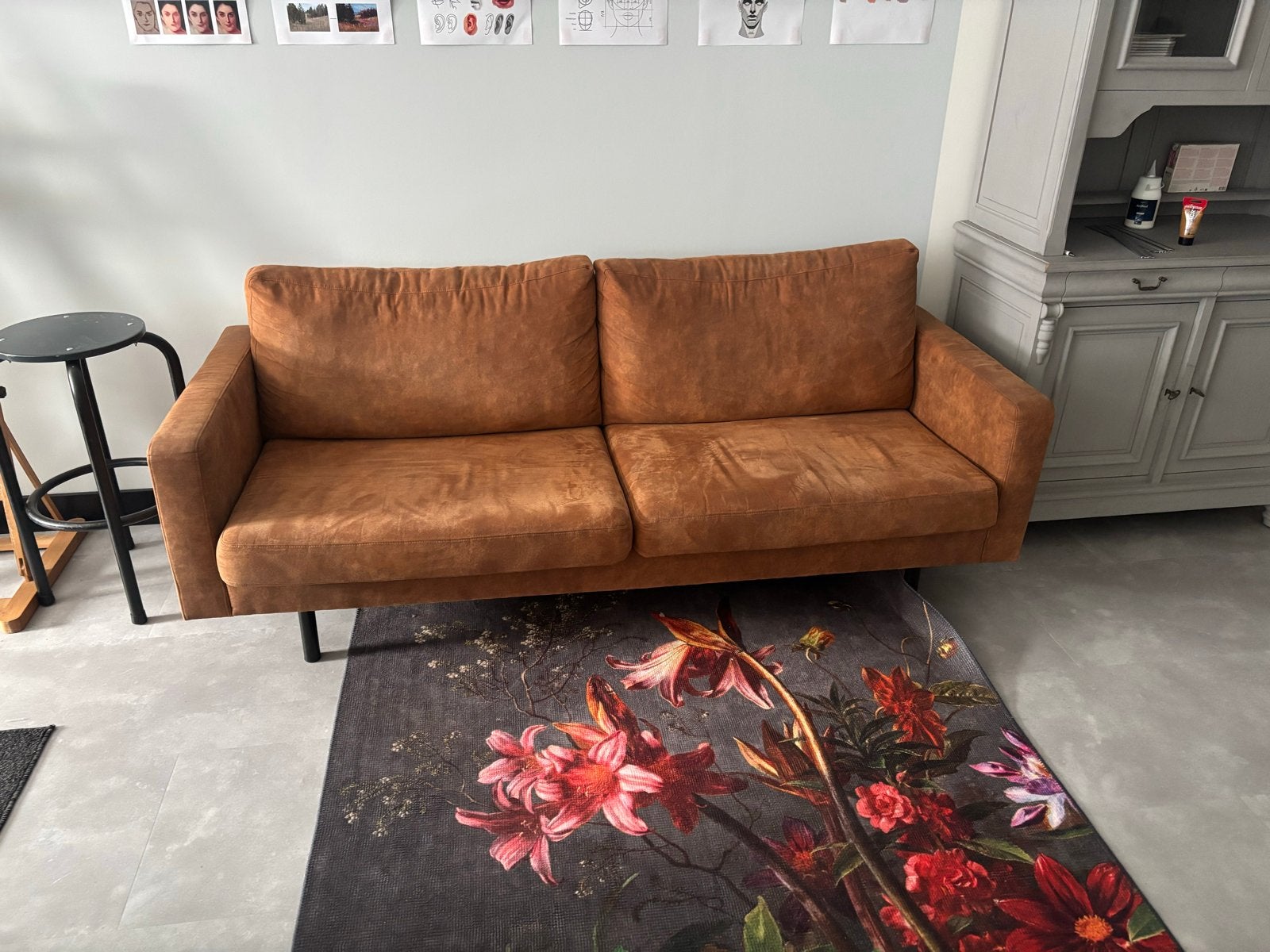 Comfortabele 2-zits bank in bruin stof, Ophalen, Gebruikt, 150 tot 200 cm, Tweepersoons