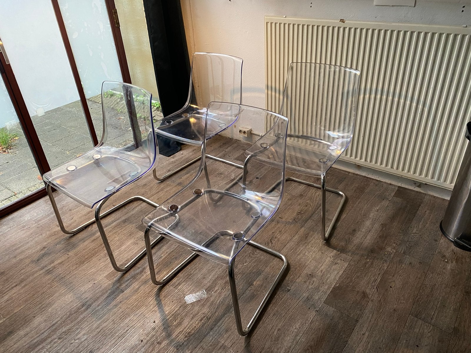 IKEA Plexiglas en chroom stoelen, Huis en Inrichting, Ophalen, Kunststof, Gebruikt, Overige kleuren