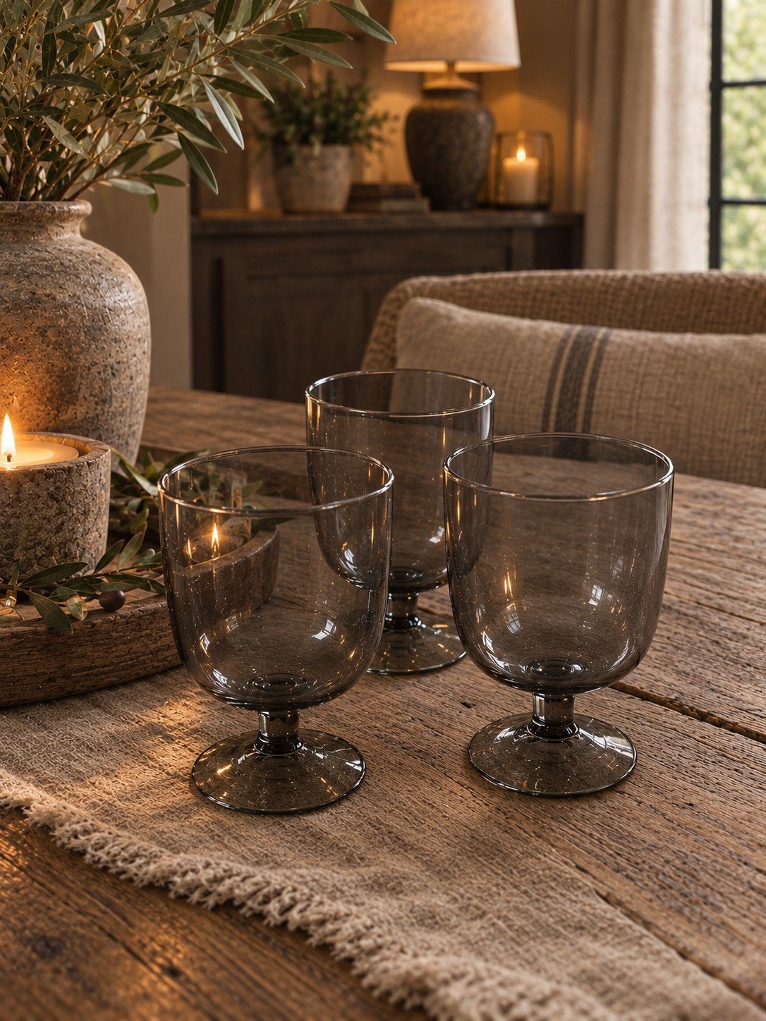 3x wijn/waterglazen zwart glas, Ophalen of Verzenden, Nieuw, Overige typen