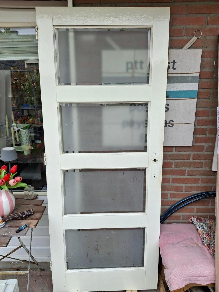 binnendeur 81,5 x 201, stomp, linksdraaiend, 4xmatglas facet, Ophalen, Gebruikt, 80 tot 100 cm, Binnendeur